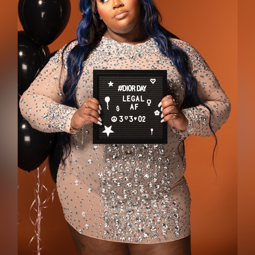 Plus size short brown mesh jeweled birthday dress (3x)